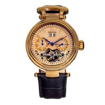Heritor Automatic Ganzi Semi-skeleton Leather-band Watch In Gold/silver