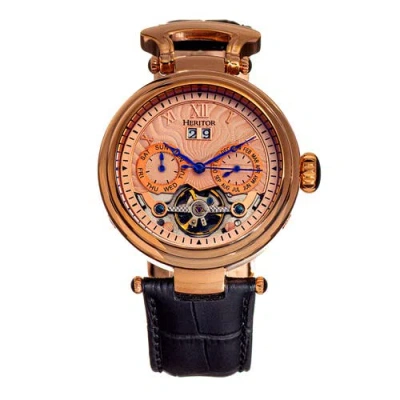 Heritor Automatic Ganzi Semi-skeleton Leather-band Watch In Rose Gold