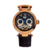 Heritor Automatic Ganzi Semi-skeleton Leather-band Watch In Rose Gold/black
