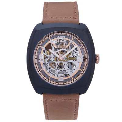Heritor Automatic Gatling Skeletonized Leather-band Watch In Black