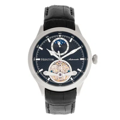 Heritor Automatic Gregory Semi-skeleton Leather-band Watch In Black