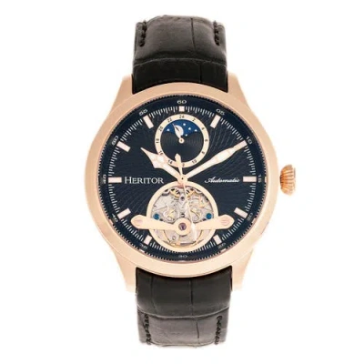 Heritor Automatic Gregory Semi-skeleton Leather-band Watch In Rose Gold/black