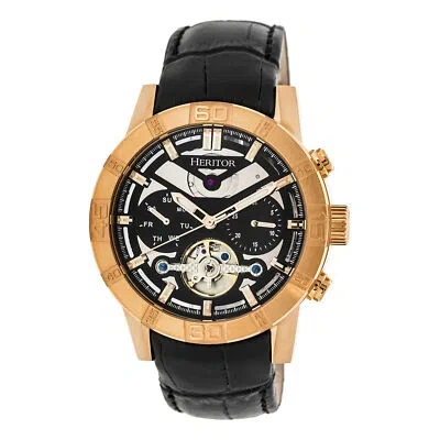 Pre-owned Heritor Automatic Hannibal Semi-skeleton Leather-band Watch - Rose Gold/black