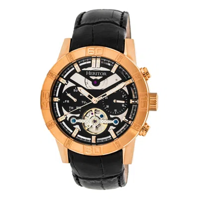 HERITOR AUTOMATIC HANNIBAL SEMI-SKELETON LEATHER-BAND WATCH