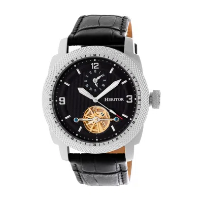 Heritor Automatic Helmsley Semi-skeleton Leather-band Watch In Silver