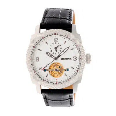 Heritor Automatic Helmsley Semi-skeleton Leather-band Watch In Black