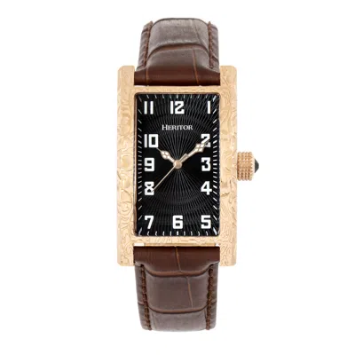 Pre-owned Heritor Automatic Jefferson Leather-band Watch - Rose Gold/black