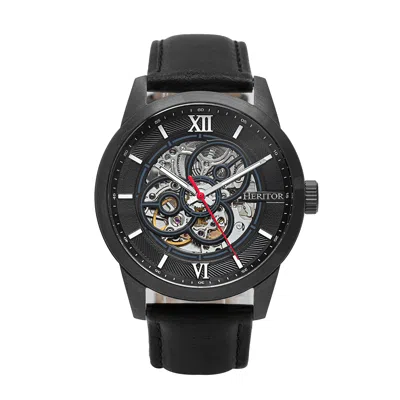 Pre-owned Heritor Automatic Jonas Leather-band Skeleton Watch - Black