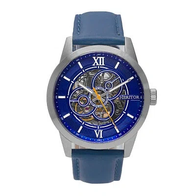 Pre-owned Heritor Automatic Jonas Leather-band Skeleton Watch - Silver/blue