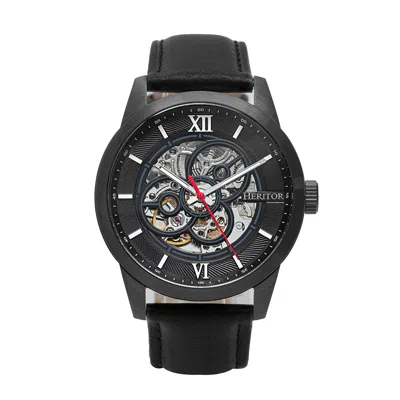 Heritor Automatic Jonas Leather-band Skeleton Watch In Black
