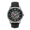 Heritor Automatic Jonas Leather-band Skeleton Watch In Silver/black