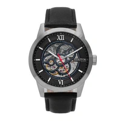 Heritor Automatic Jonas Leather-band Skeleton Watch In Silver/black