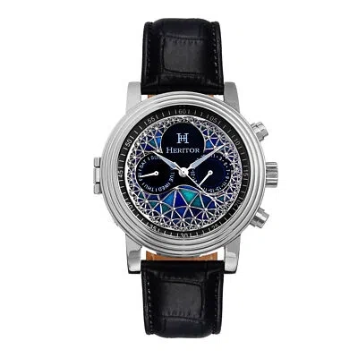 Pre-owned Heritor Automatic Legacy Leather-band Watch W/day/date - Silver/black