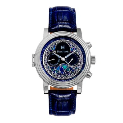 Heritor Automatic Legacy Leather-band Watch With Day & Date In Silver/blue