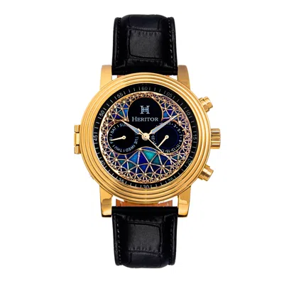 Heritor Automatic Legacy Leather-band Watch With Day & Date In Gold