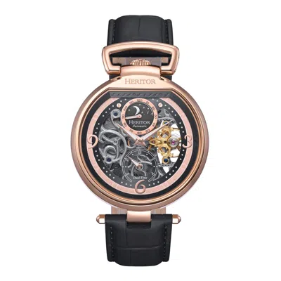 Heritor Automatic Lincoln Leather-band Skeleton Watch With Moon Phase In Multi