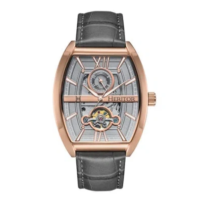 Heritor Automatic Masterson Semi-skeleton Leather-band Watch In Rose Gold/grey