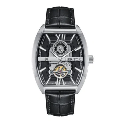 Heritor Automatic Masterson Semi-skeleton Leather-band Watch In Silver/black