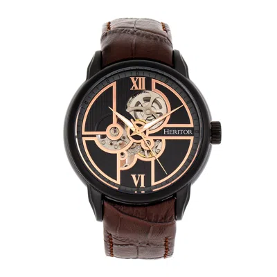 Heritor Automatic Men's Black / Brown Sanford Semi-skeleton Leather-band Watch - Black, Brown In Multi