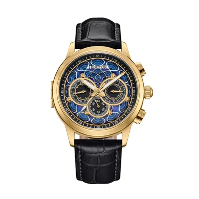 Heritor Automatic Men's Black / Gold Apostle Leather-band Watch With Day And Date - Black, Gold