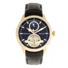 Heritor Automatic Men's Black / Gold Gregory Semi-skeleton Leather-band Watch With Moon Phase - Black, Gold In Black