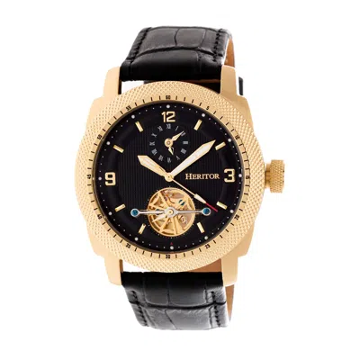 Heritor Automatic Men's Black / Gold Helmsley Semi-skeleton Leather-band Watch - Black, Gold