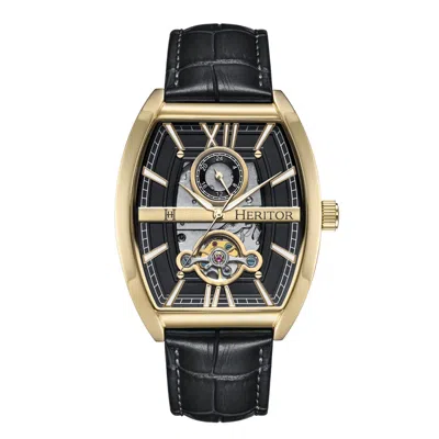 Heritor Automatic Men's Black / Gold Masterson Semi-skeleton Leather-band Watch - Black, Gold In Gray