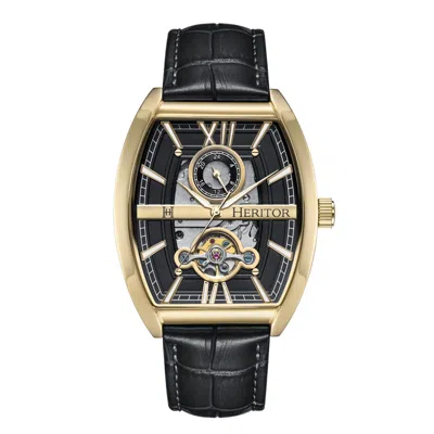 Heritor Automatic Men's Black / Gold Masterson Semi-skeleton Leather-band Watch - Black, Gold In Multi