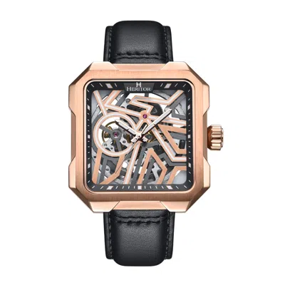Heritor Automatic Men's Black / Rose Gold Campbell Leather-band Skeleton Watch - Black, Rose Gold In Multi