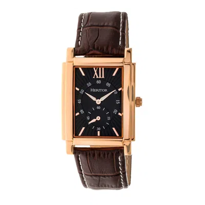 Heritor Automatic Men's Black / Rose Gold Frederick Leather-band Watch With Seconds Sub-dial - Black, Rose Gold In Brown
