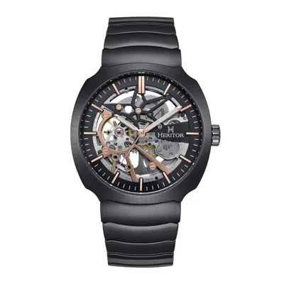 Heritor Automatic Men's Black / Rose Gold Magnus Skeleton Bracelet Watch - Black, Rose Gold In Multi