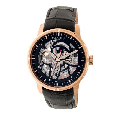 Heritor Automatic Ryder Skeleton Leather-band Watch In Black
