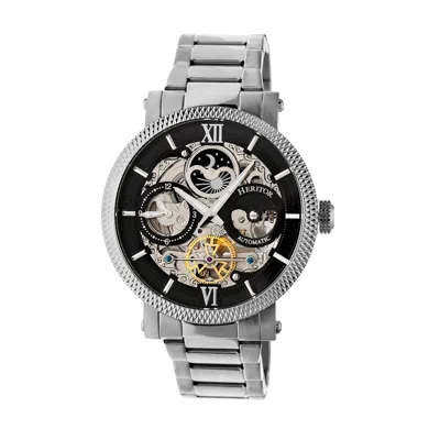 Heritor Automatic Men's Black / Silver Aries Skeleton Bracelet Watch With Moon Phase - Black, Silver In Multi