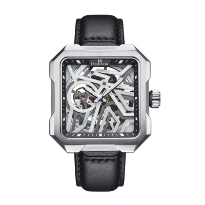Heritor Automatic Men's Black / Silver Campbell Leather-band Skeleton Watch - Black, Silver In Multi