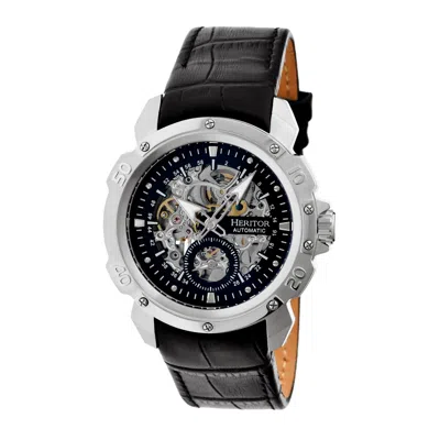 Heritor Automatic Men's Black / Silver Conrad Leather-band Skeleton Watch With Seconds Sub-dial - Black, Silver In Multi