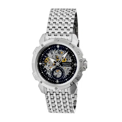 HERITOR AUTOMATIC MEN'S BLACK / SILVER CONRAD SKELETON BRACELET WATCH WITH SECONDS SUB-DIAL - BLACK, SILVER