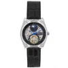 Heritor Automatic Men's Black / Silver Daxton Leather-band Skeleton Watch With Moon Phase - Black, Silver In Black/silver