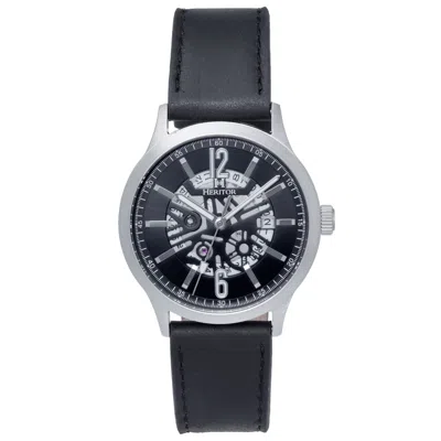 Heritor Automatic Men's Black / Silver Dayne Leather-band Watch With Date - Black, Silver