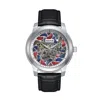 Heritor Automatic Men's Black / Silver Emmanuel Semi-skeleton Leather-band Watch - Black, Silver