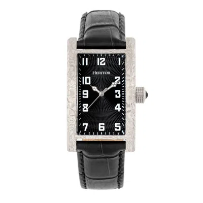 Heritor Automatic Men's Black / Silver Jefferson Engraved-case Leather-band Watch - Black, Silver