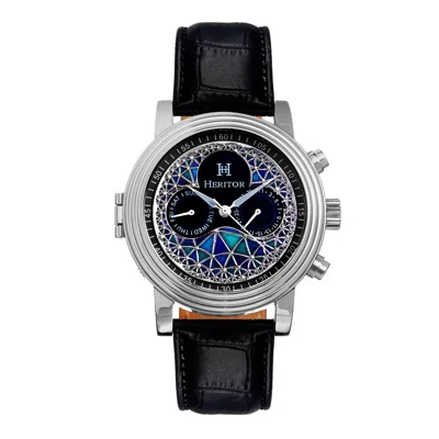 Heritor Automatic Men's Black / Silver Legacy Leather-band Watch With Day And Date - Black, Silver In Black/silver