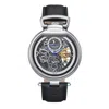 Heritor Automatic Men's Black / Silver Lincoln Leather-band Skeleton Watch With Dual Time And Moon Phase - Black, Silv