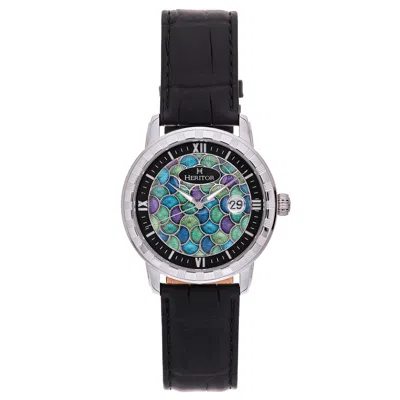 Heritor Automatic Men's Black / Silver Protégé Leather-band Watch With Date - Black, Silver