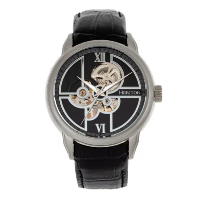 Heritor Automatic Men's Black / Silver Sanford Semi-skeleton Leather-band Watch - Black, Silver In Multi