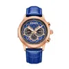 Heritor Automatic Men's Blue / Rose Gold Apostle Leather-band Watch With Day And Date - Blue, Rose Gold