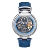 Heritor Automatic Men's Blue / Silver Lincoln Leather-band Skeleton Watch With Dual Time And Moon Phase - Blue, Silver