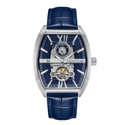 Heritor Automatic Men's Blue / Silver Masterson Semi-skeleton Leather-band Watch - Blue, Silver