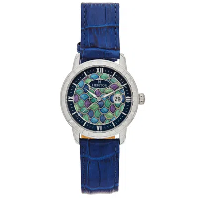 Heritor Automatic Men's Blue / Silver Protégé Leather-band Watch With Date - Blue, Silver