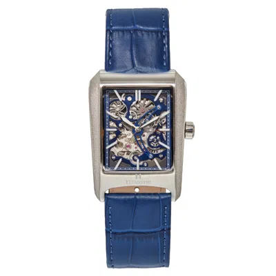 Heritor Automatic Men's Blue / Silver Wyatt Leather-band Skeleton Watch - Blue, Silver