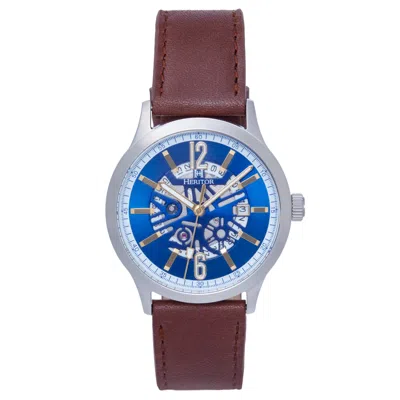 Heritor Automatic Men's Blue / White Dayne Leather-band Watch With Date - Blue, White In Brown